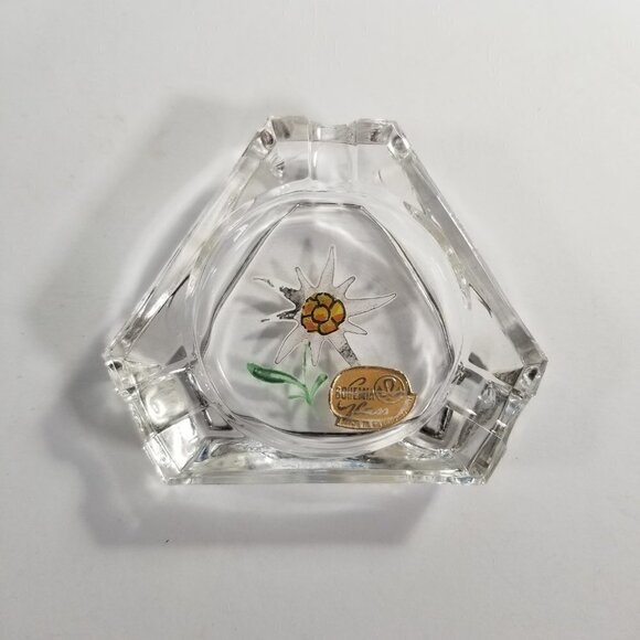 Bohemia Glass Individual Personal Ashtrays Floral Design Hexagon Shape Vintage - Picture 3 of 8